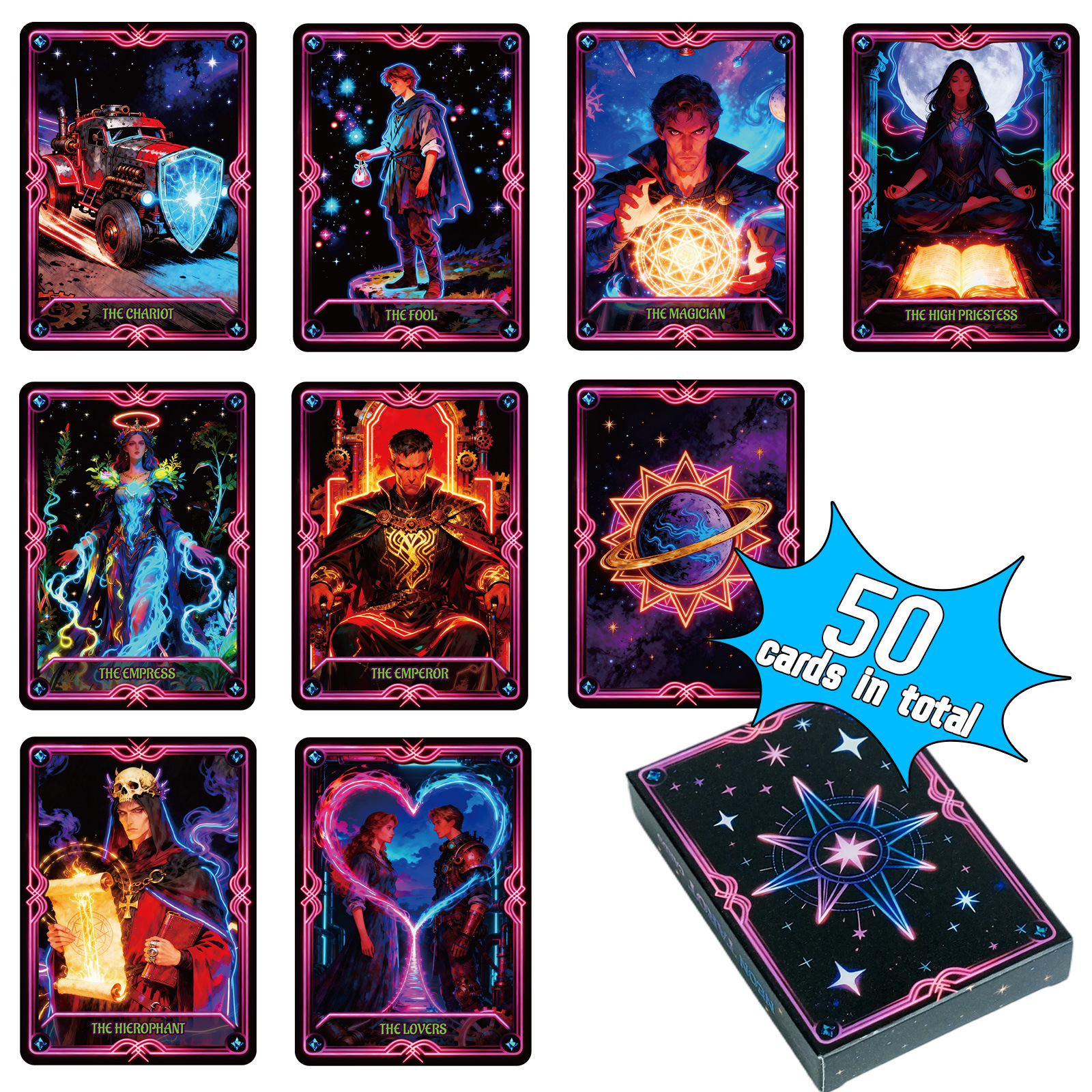 Party Games Entertainer - 50PCS Neon Theme Tabletop Game Cards